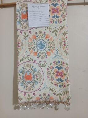 Designed by Envogue Seashell & Crab Beaded Towel - Cream with Coral & Blue
